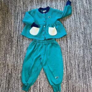 Circo Girls Pajama Set‎ Size 4T Blue Green Quilted Embroidered Cute Long Sleeves